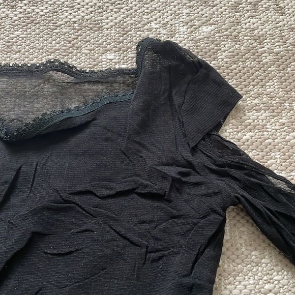 Laced Mesh Shoulder Cut Crop Top Long Sleeve Blouse See Through - Picture 3 of 5